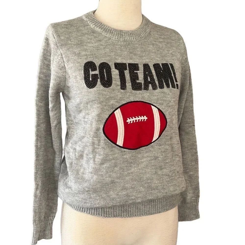 Poof New York GO TEAM Football Sequin Pullover Sweater Women’s Small - Picture 3 of 6